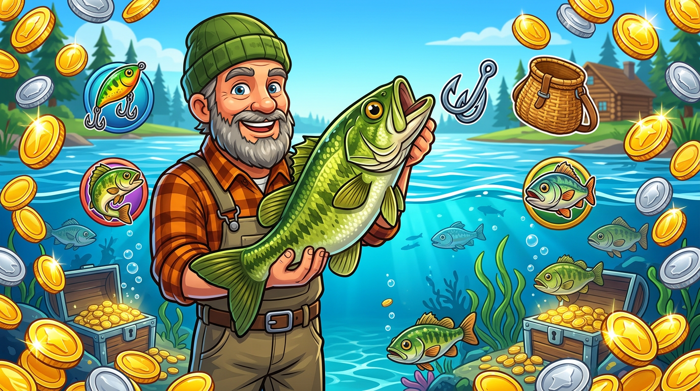 Big Bass Bonanza fishing slot with scatter-triggered free spins and money symbols